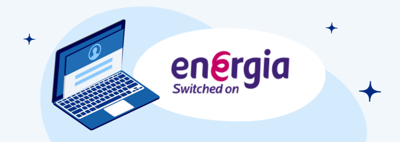 Energia Logo next top open laptop