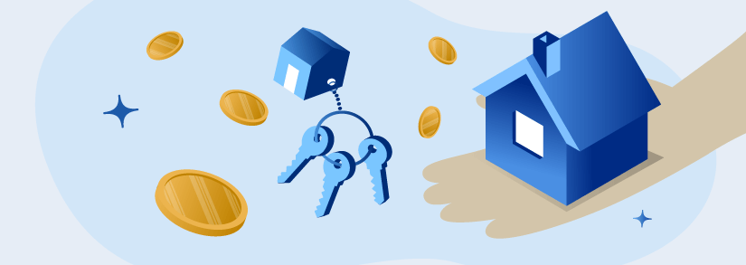 A house with a slot in the top and a coin being dropped into it