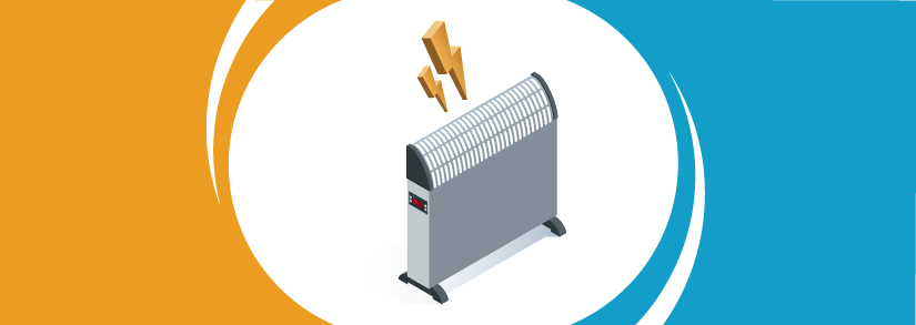A storage heater with an electricity symbol hovering over it
