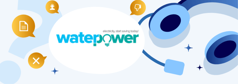 Waterpower logo with a customer service headset