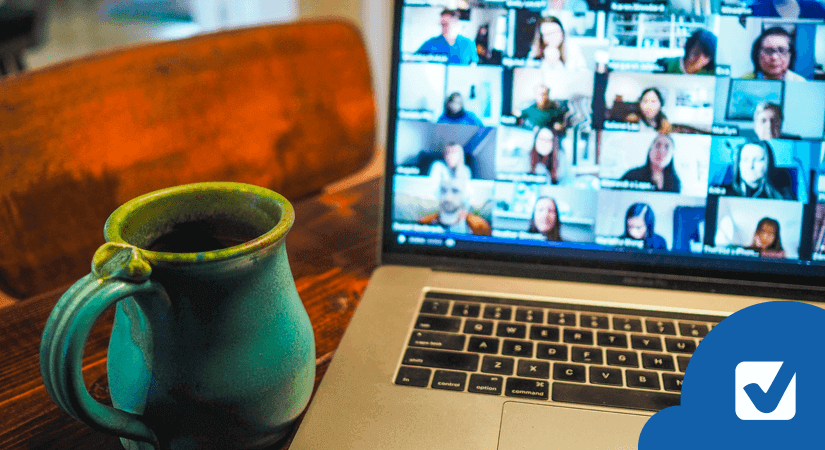 Computer and cup of someone working from home